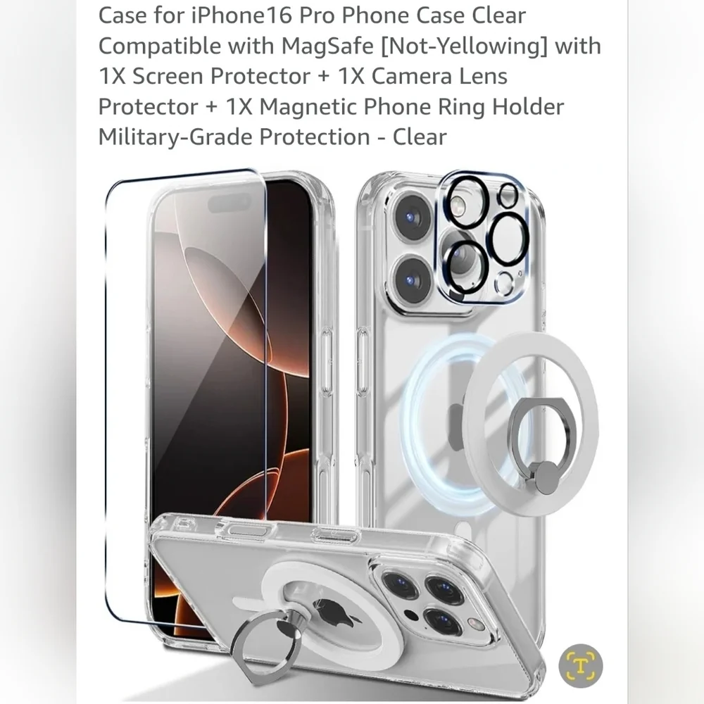 Clear Protective Phone Case with Magnetic Ring Holder For IPhone 16 Pro